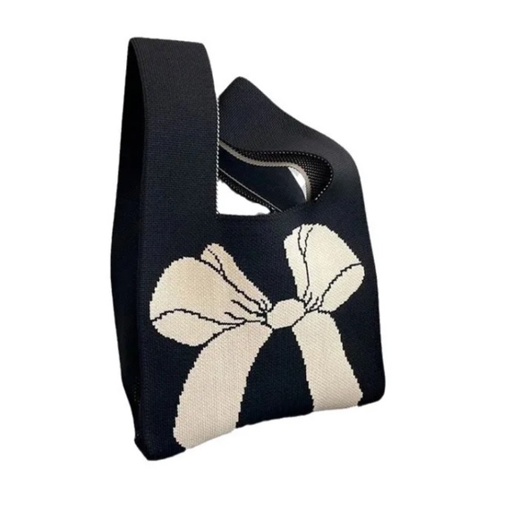 NEW Black & White Knit Bow Tote - Small - Picture 2 of 8